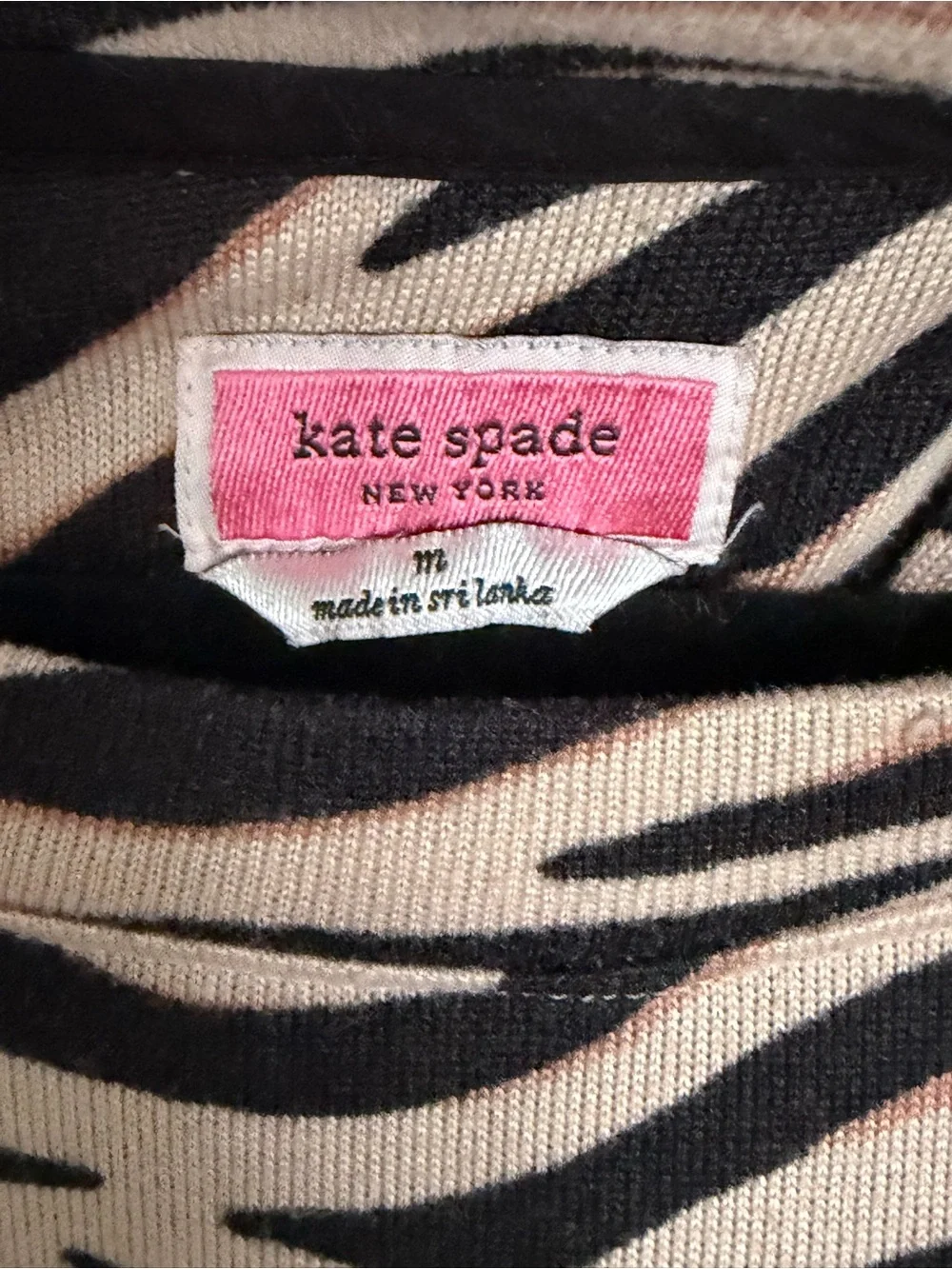 kate spade Pink and Black Zebra Stripe Long Sleeve Top